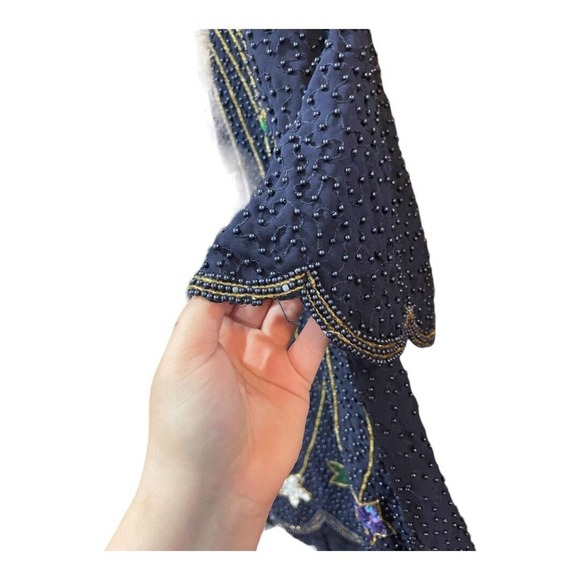 Vintage Creative Touch Blouse Sequin Beaded Star Party Rainbow Holiday - Picture 2 of 6